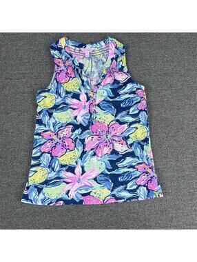 Lilly Pulitzer Essie Tank Tunic Top Smocked Floral Printed Cotton Womens XXS
